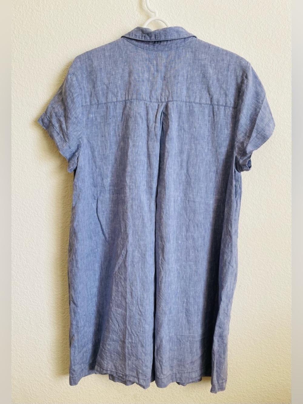 J. JILL Love Linen Short-Sleeve Button-Front Shirt Dress Heather Blue Size LP - Picture 2 of 4
